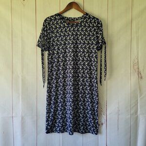 Tacera Nautical Midi Dress, S, Navy Blue/White Anchors, Short Sleeve Casual, EUC